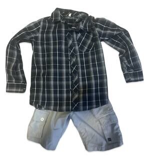 Hawk Boys Outfit Size 7 Plaid Button Front Shirt Gray Cargo Shorts